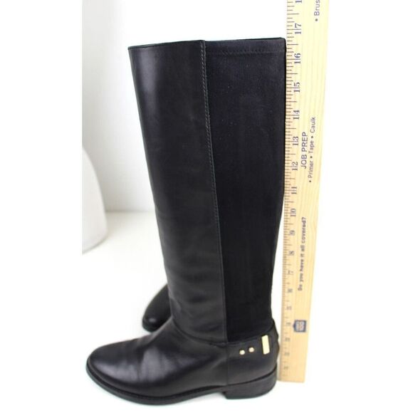 Cole Haan BLACK GENUINE LEATHER SUEDE LOW HEEL ROUND TOE PULL ON TALL BOOTS 7.5B - Picture 8 of 13